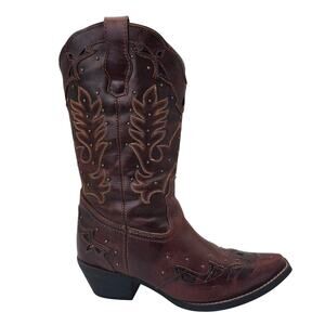 Laredo Brown Leather Western Boots Snip Toe Studded Embroidered Women's 6.5M